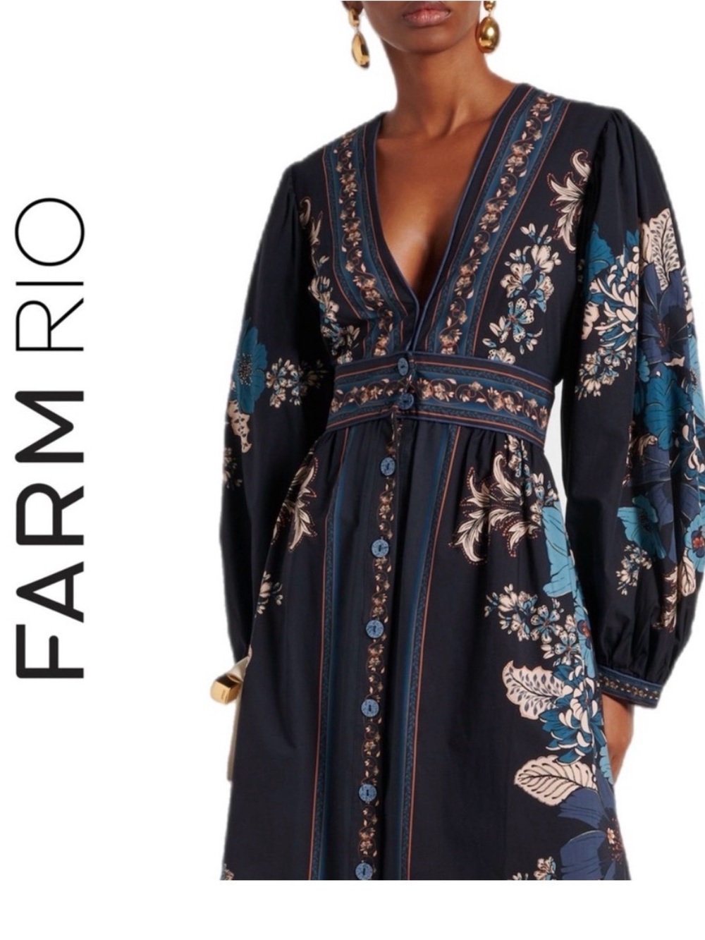 Bohemian Navy Floral V-Neck Maxi Dress - Picture 4 of 10